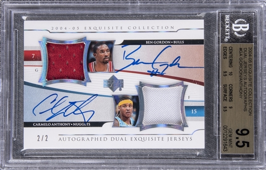 2004-05 UD "Exquisite Collection" Dual Jerseys Autographs #GA Ben Gordon/Carmelo Anthony Dual Signed Game Used Patch Card (#2/2) – BGS GEM MINT 9.5/BGS 9